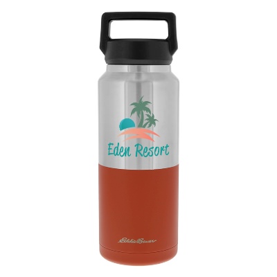 Stainless orange water bottle with custom full color logo.