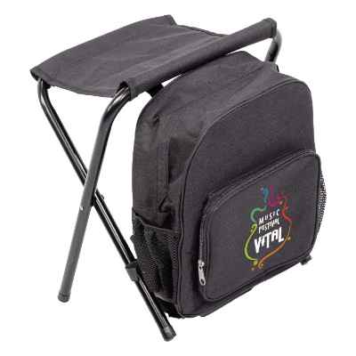 Black polyester chair with a personalized logo.