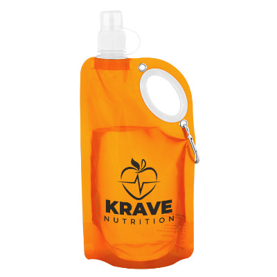 Orange drink pouch with custom logo.