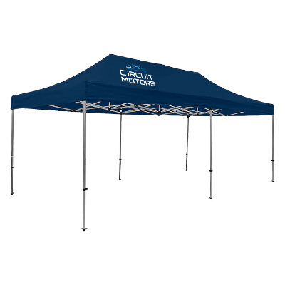 Navy 20-ft. tent with custom imprint in 1 location.