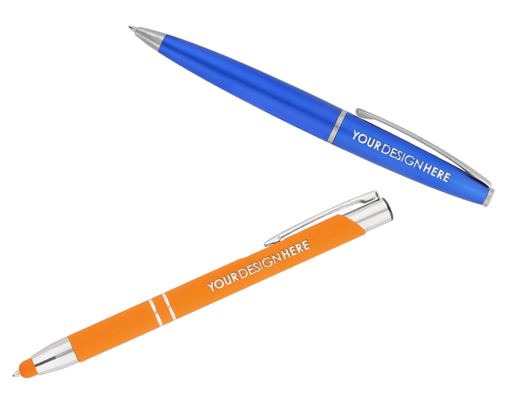 Black and orange personalized engraved pens