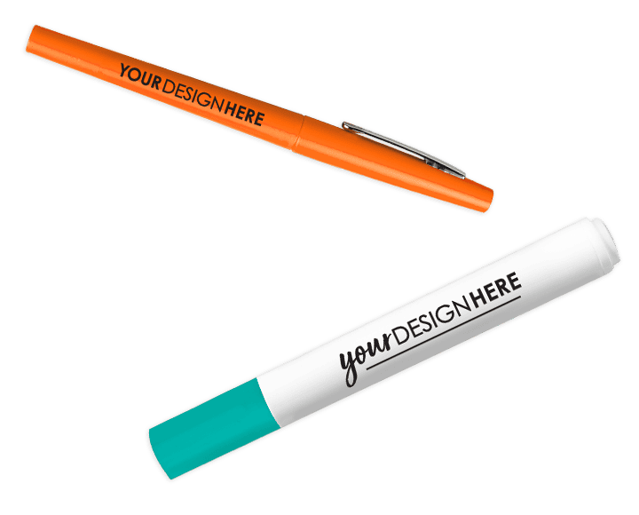Orange custom markers with black imprint