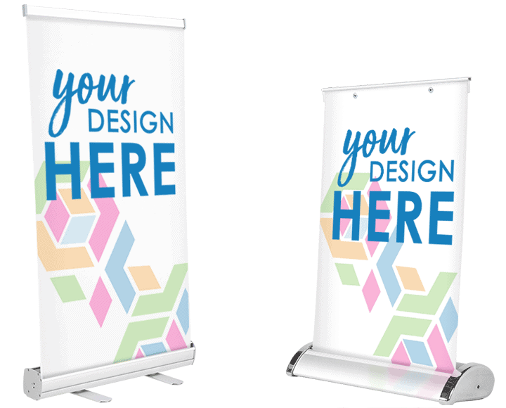 Two tabletop retractable banners with full-color imprint