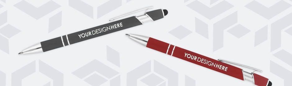 Rose gold custom metal pens with black imprint and black promotional metal pens with white imprint