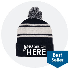 Two-Tone Acrylic Pom Beanie With Cuff-Embroidered