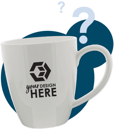 White plastic mug with black imprint