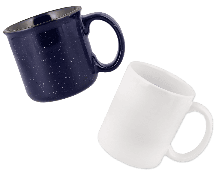 Blank mugs white ceramic mug and blank blue campfire mug