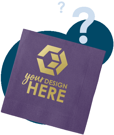 Purple napkin with a gold foil stamp imprint