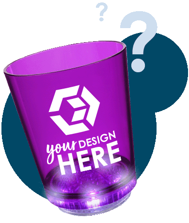 Glow in the dark promo items purple light up shot glass with white imprint