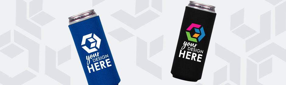 navy blue slim can coolers with white imprint