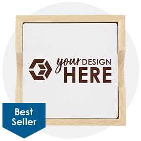 Four Piece Square Coaster Set With Wood Holder