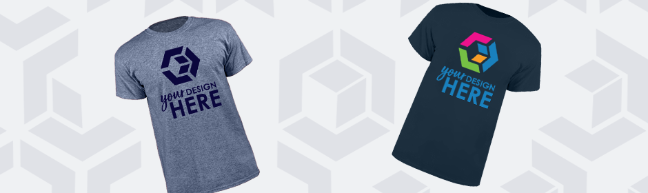 Short sleeve t-shirt with white imprint and gray women's t-shirt with black imprint