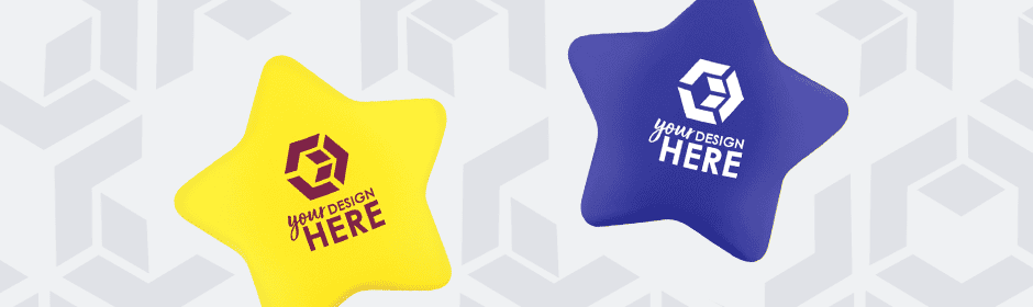 Muliple round custom stress balls in orange, green, blue, yellow, and red with black and white imprints