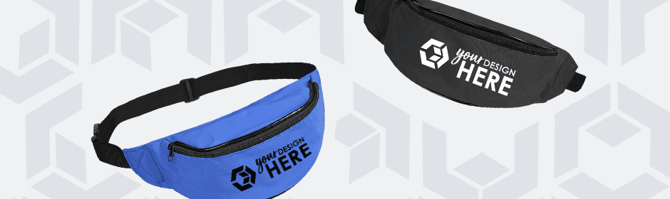 Gray fanny pack with white imprint
