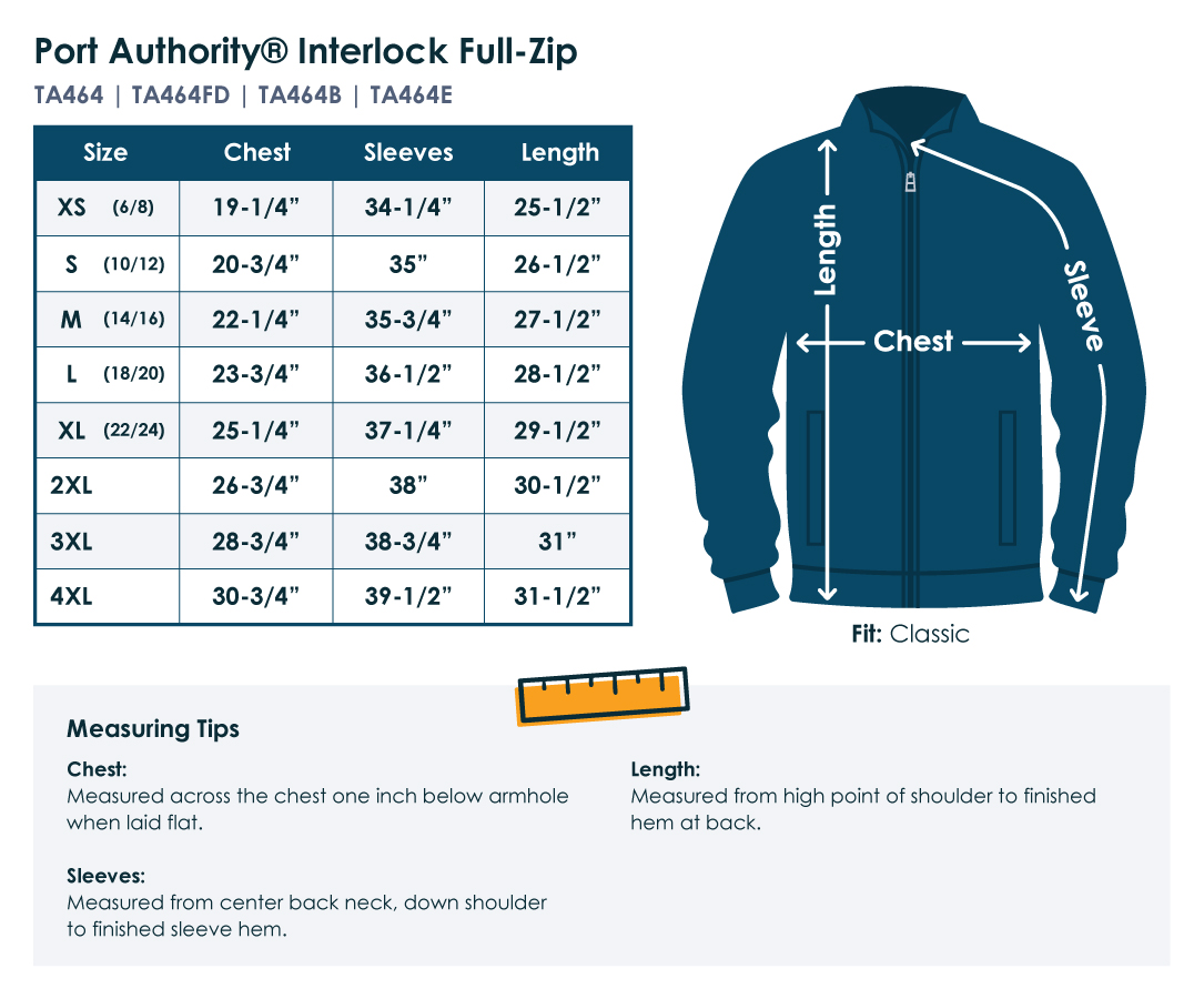 Interlock Size Chart Port Authority® Interlock Full-Zip | Totally Promotional